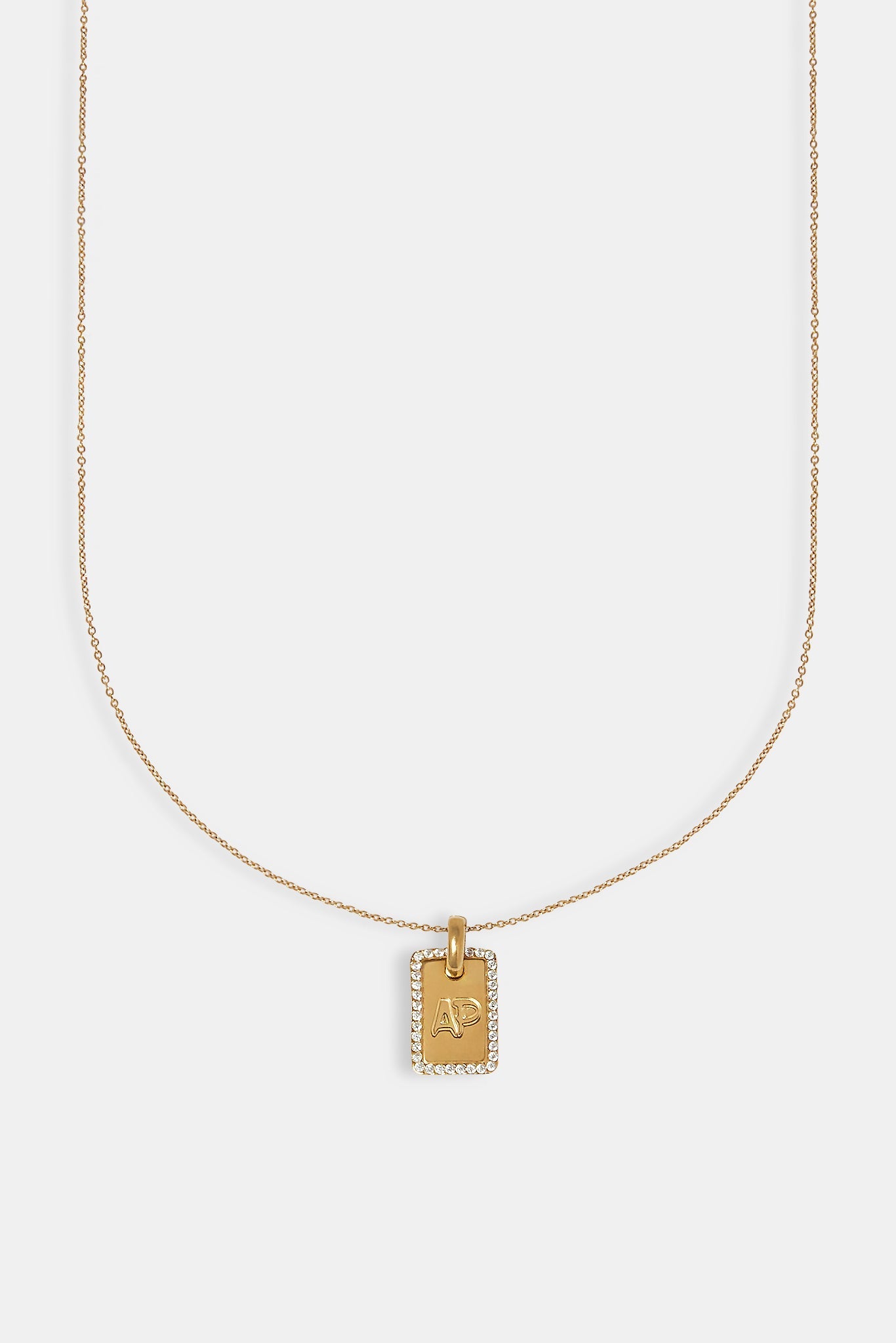 Iced Edge Initial Tag Necklace - Gold - 15mm